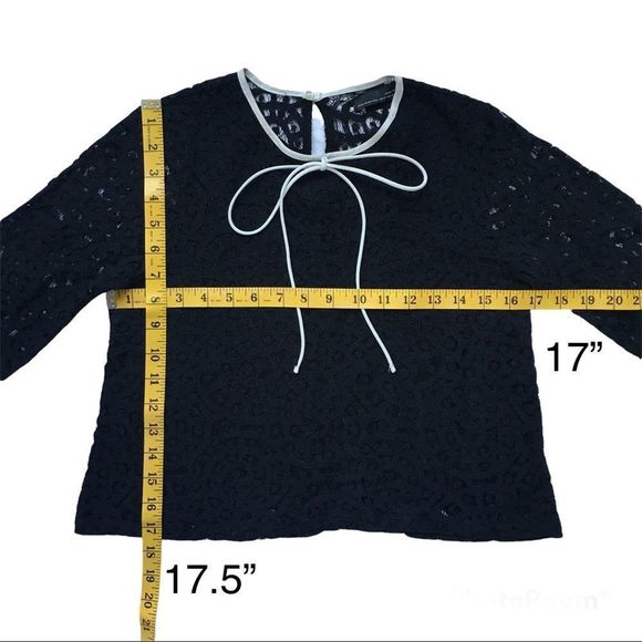 Zara M black lace long sleeve crop top white bow tie lacy shirt blouse witchy​ - Picture 3 of 15